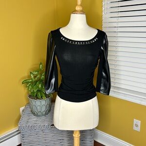 GUESS Sweater with Vegan Leather Sleeves